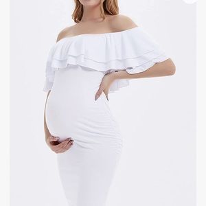 NWT / Bhome Maternity Dress Off Shoulder Summer Bodycon Dress Double Ruffles Med